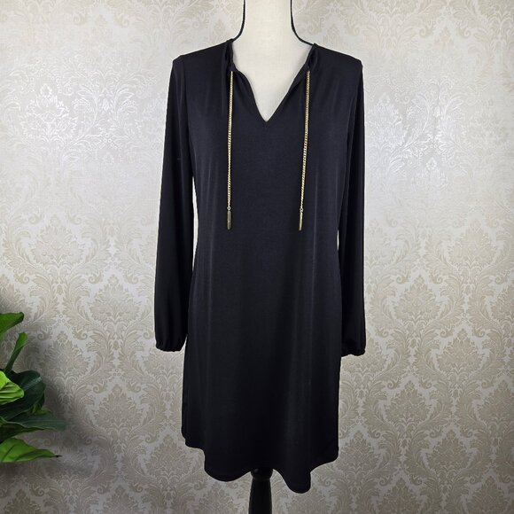 MICHAEL Michael Kors Dresses & Skirts - MICHAEL Michael Kors Size Small Black Shift Dress Chain Tassel Split V-neck